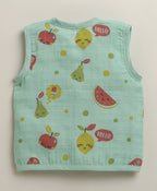 Bumzee White & Green Graphic Print Muslin Jabla, Pack of 3, Sleeveless (Style Peb11524)