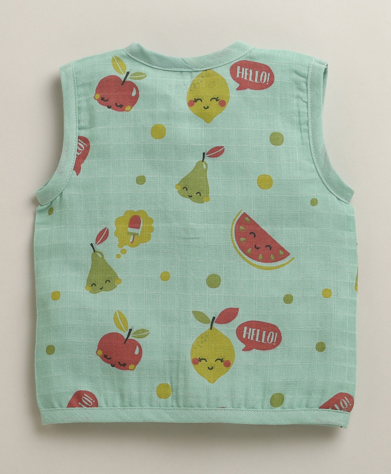 Girls Sleeveless Pure Cotton Muslin Jabla White & Green Pack of 3