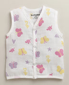 Bumzee White & Pink Animal Print Muslin Jabla, Pack of 3, Sleeveless
