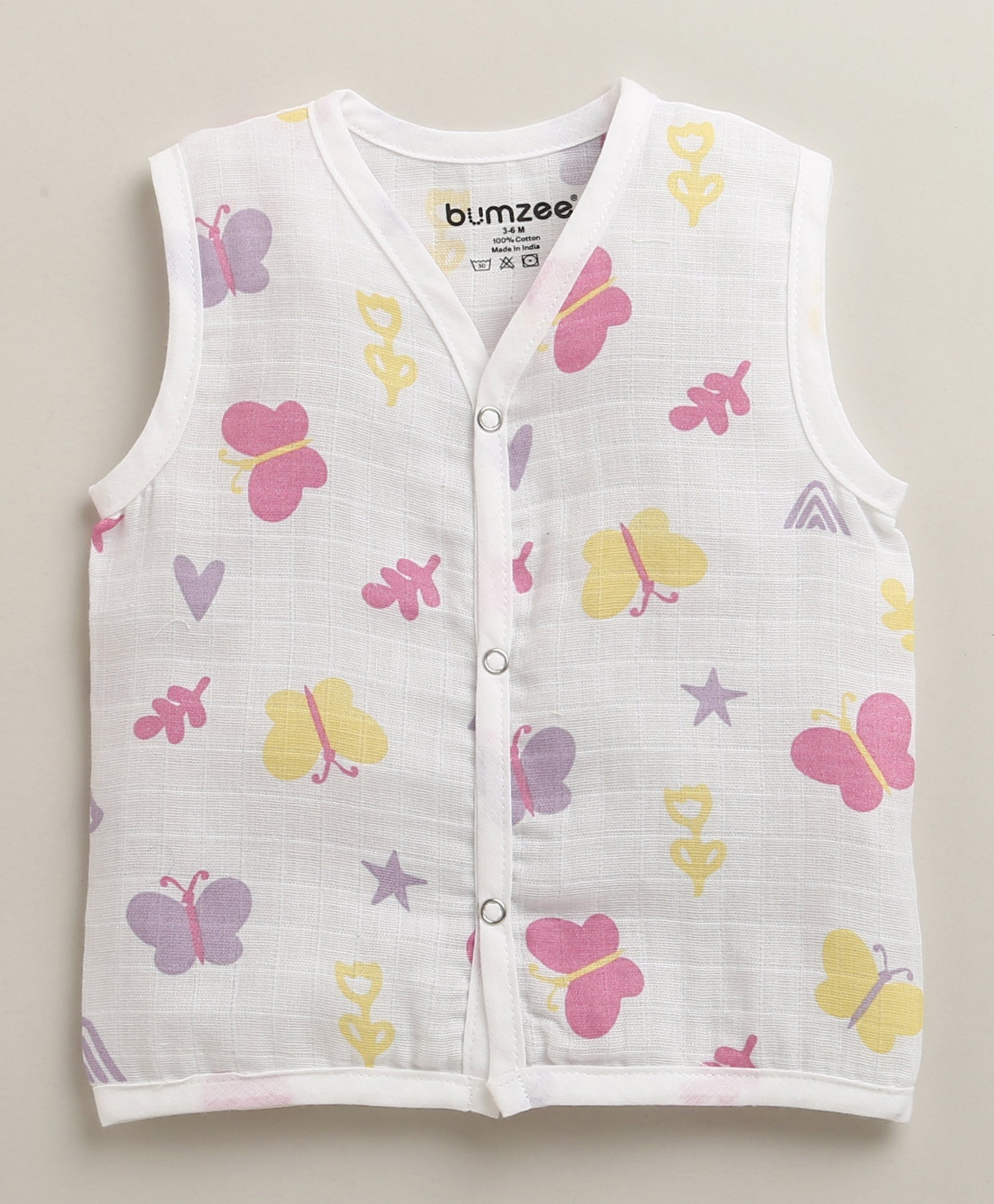 Girls Sleeveless Pure Cotton Muslin Jabla White & Pink Pack of 3