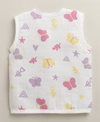 Bumzee White & Pink Animal Print Muslin Jabla, Pack of 3, Sleeveless
