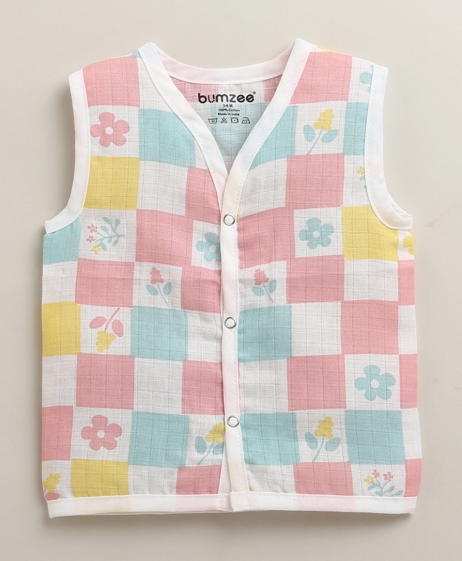 Girls Sleeveless Pure Cotton Muslin Jabla White & Pink Pack of 3