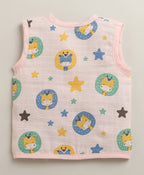 Bumzee White & Pink Animal Print Muslin Jabla, Pack of 3, Sleeveless