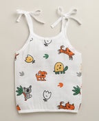 Bumzee White & Yellow Animal Print Muslin Jabla, Pack of 3, Sleeveless (Style Peb11526)