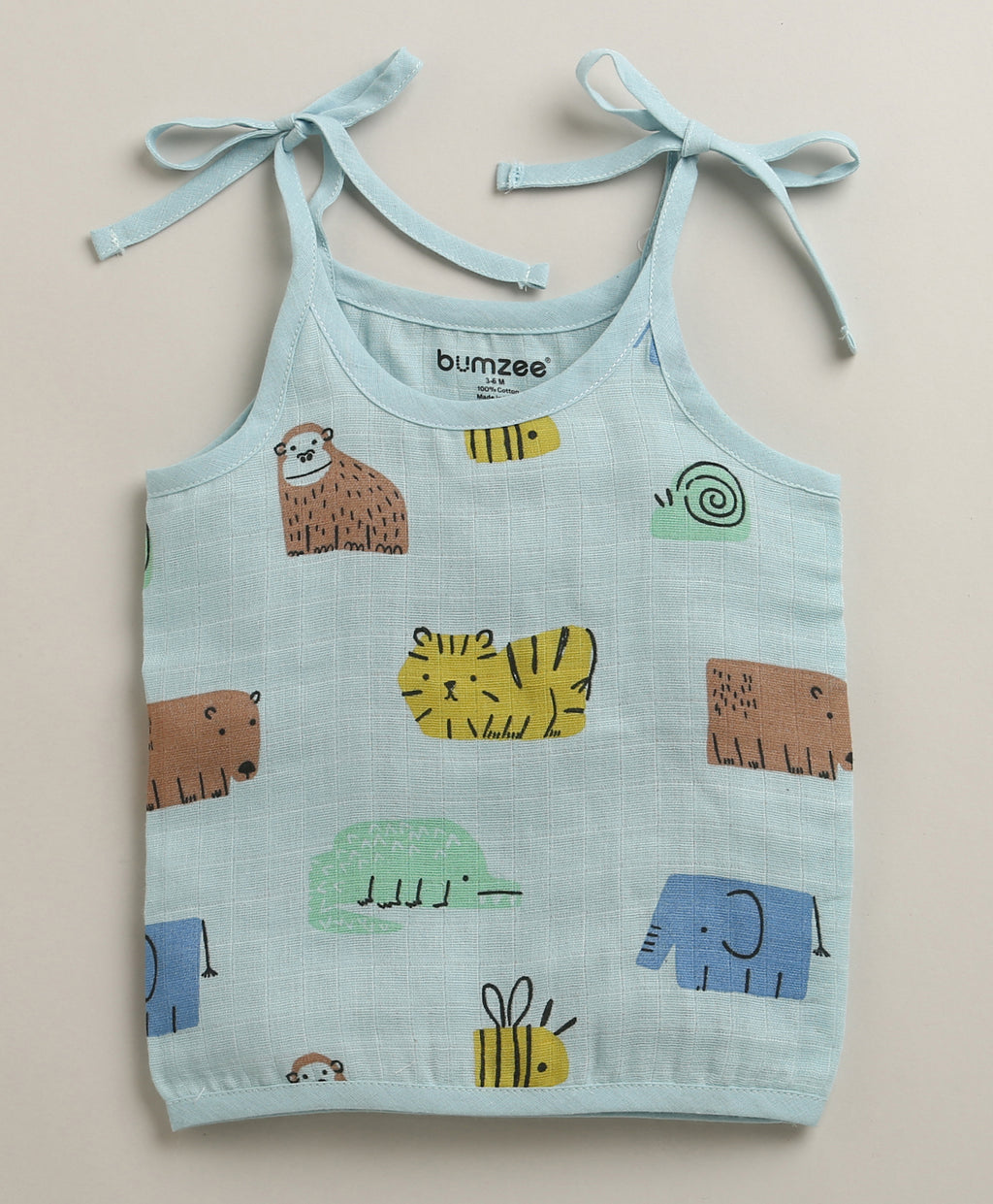 Bumzee Blue & White Animal Print Muslin Jabla, Pack of 3, Sleeveless (Style Peb11527)