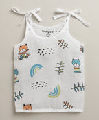 Bumzee Blue & White Animal Print Muslin Jabla, Pack of 3, Sleeveless (Style Peb11527)
