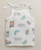 Bumzee Blue & White Animal Print Muslin Jabla, Pack of 3, Sleeveless (Style Peb11527)