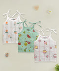 Bumzee White & Green Graphic Print Muslin Jabla, Pack of 3, Sleeveless (Style Peb11528)
