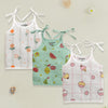 Girls Sleeveless Pure Cotton Muslin Knot Jabla White & Green Pack of 3