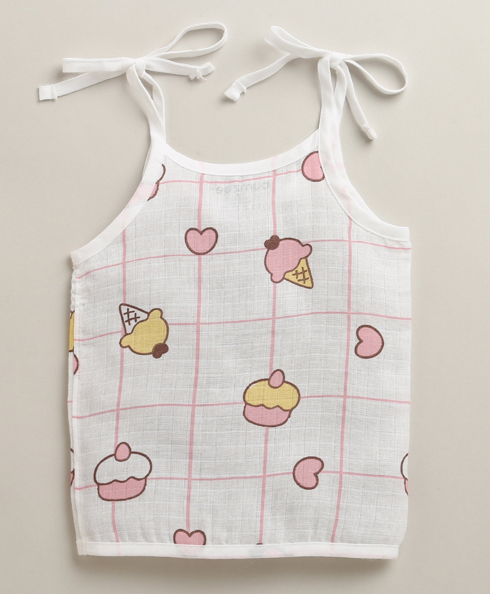 Girls Sleeveless Pure Cotton Muslin Knot Jabla White & Green Pack of 3