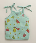 Bumzee White & Green Graphic Print Muslin Jabla, Pack of 3, Sleeveless (Style Peb11528)
