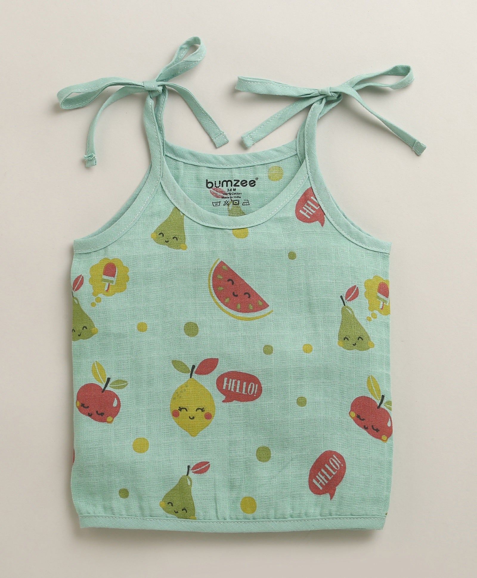 Girls Sleeveless Pure Cotton Muslin Knot Jabla White & Green Pack of 3