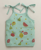 Bumzee White & Green Graphic Print Muslin Jabla, Pack of 3, Sleeveless (Style Peb11528)