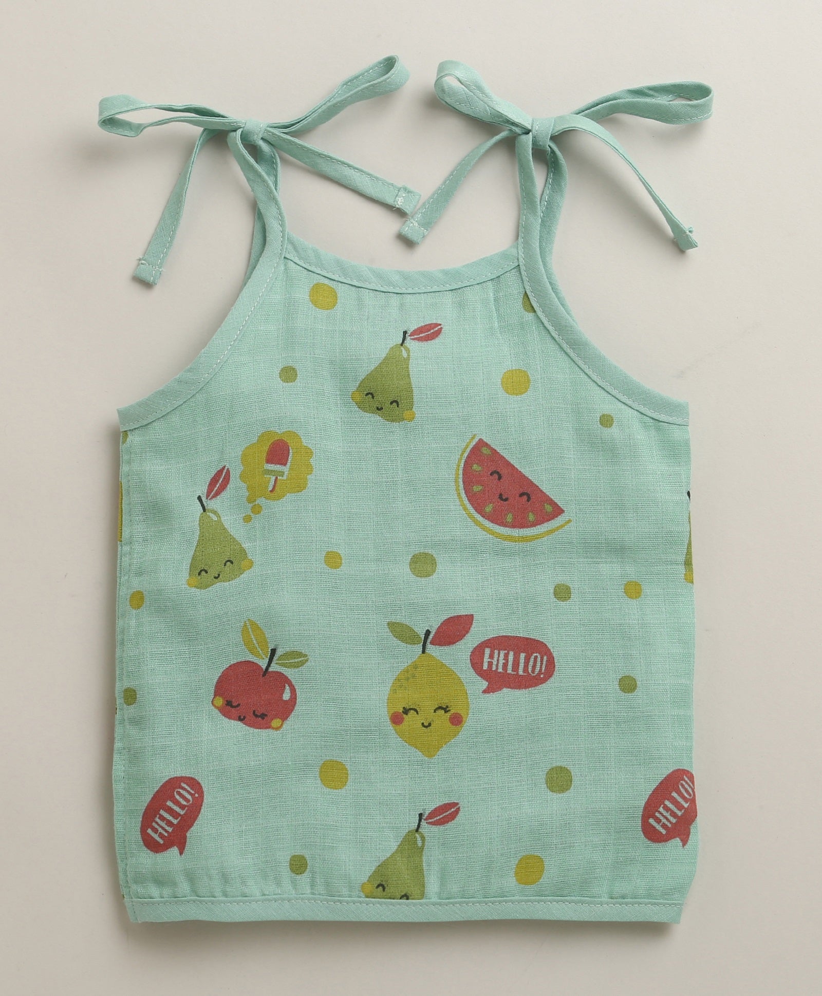 Girls Sleeveless Pure Cotton Muslin Knot Jabla White & Green Pack of 3