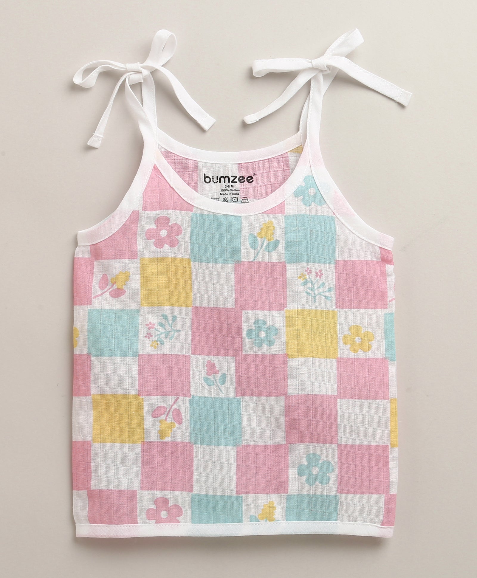 Girls Sleeveless Pure Cotton Muslin Knot Jabla Pink & White Pack of 3