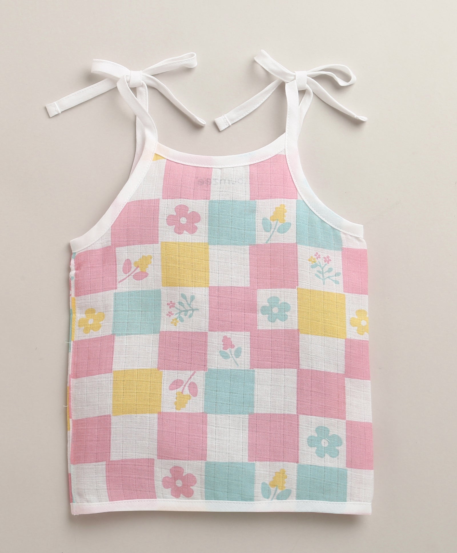 Girls Sleeveless Pure Cotton Muslin Knot Jabla Pink & White Pack of 3
