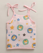 Bumzee Pink & White Animal Print Muslin Jabla, Pack of 3, Sleeveless
