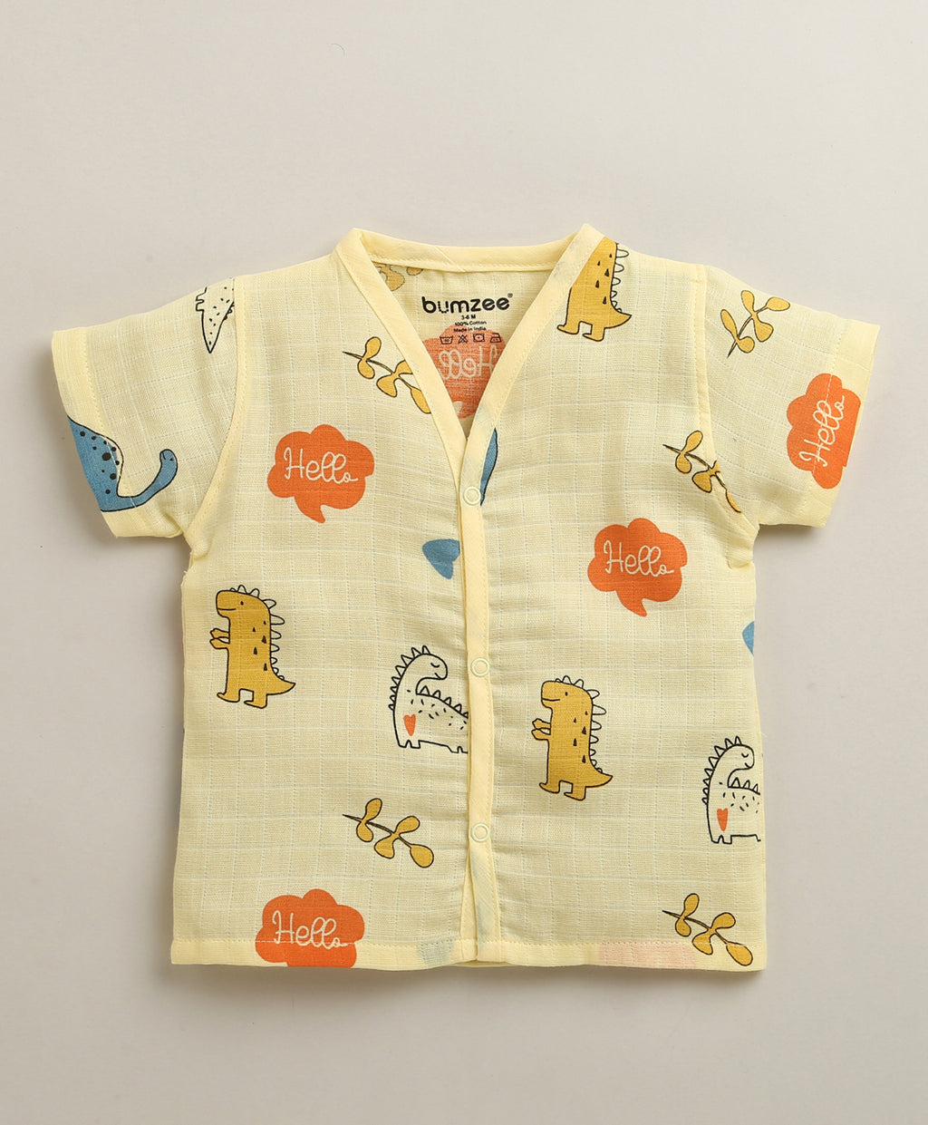 Bumzee Yellow Animal Print Muslin Jabla & Short Set, Half Sleeves, Cotton Muslin