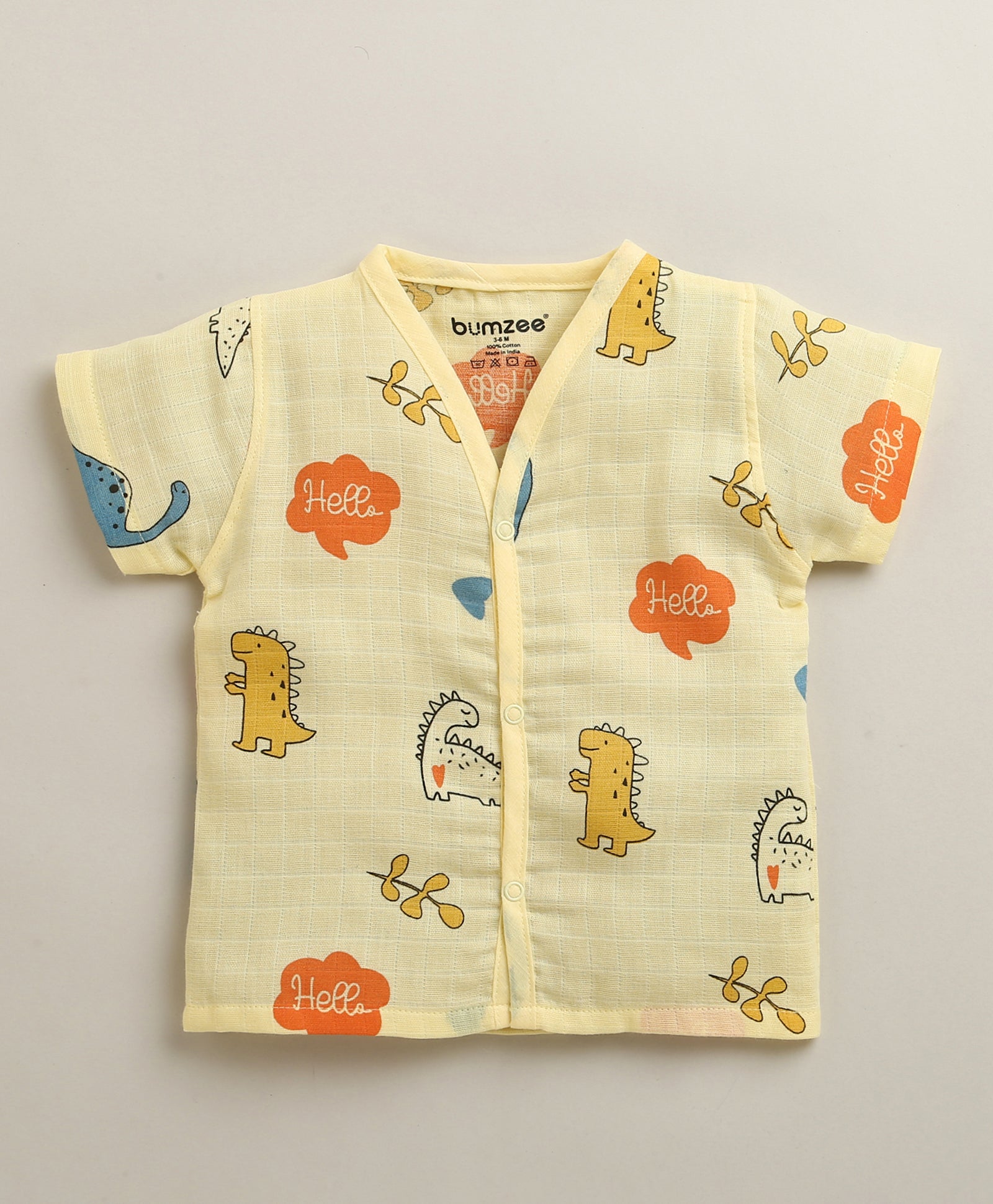 Yellow Baby Boys Half Sleeves Pure Cotton Muslin Jabla & Short Set