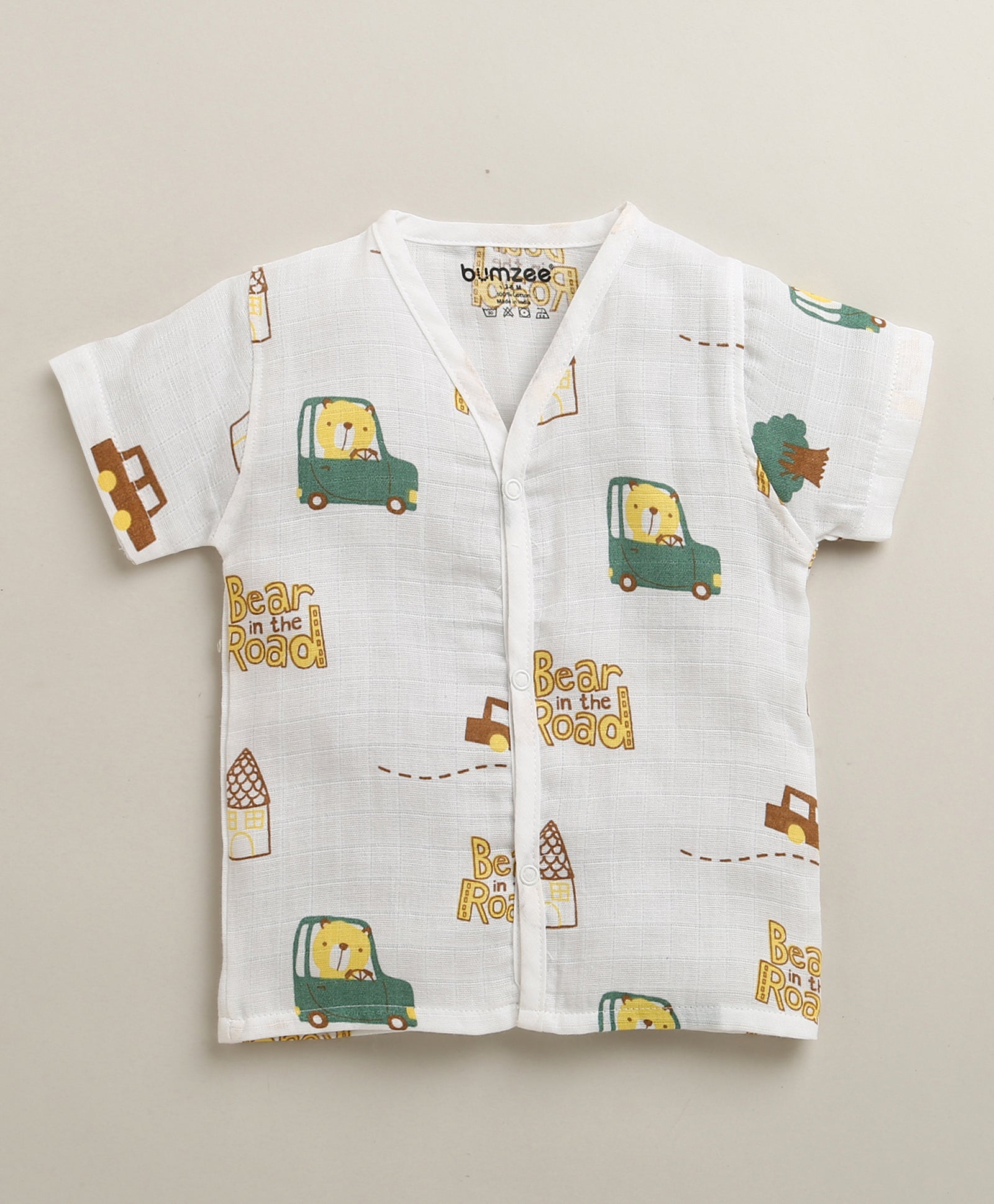 White Baby Boys Half Sleeves Pure Cotton Muslin Jabla & Short Set