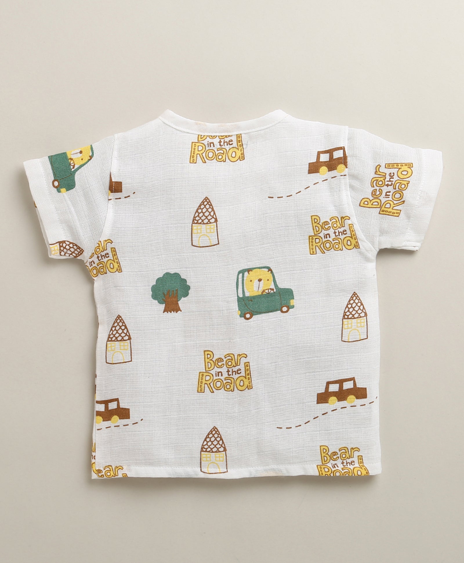White Baby Boys Half Sleeves Pure Cotton Muslin Jabla & Short Set