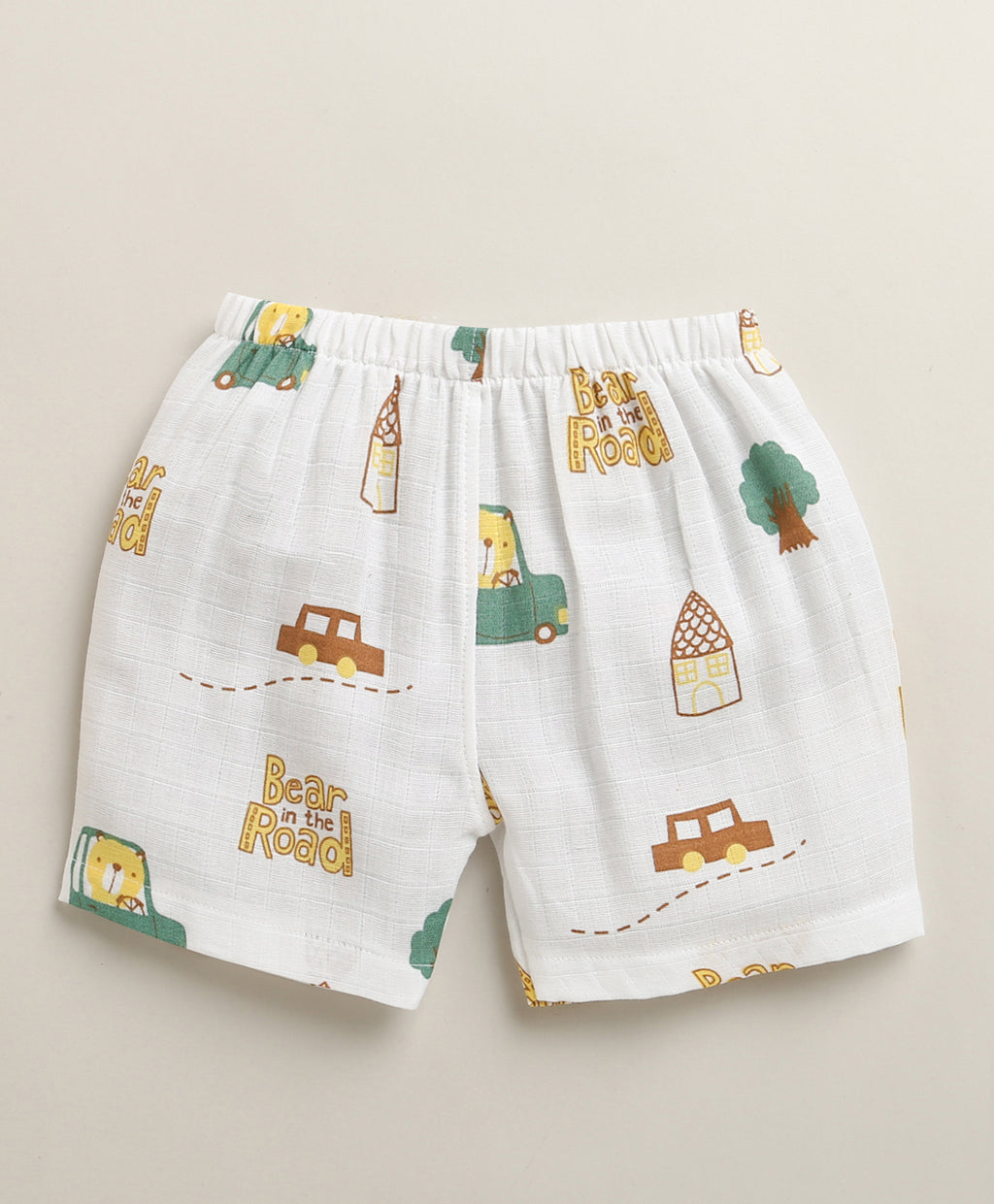 Bumzee White Animal Print Muslin Jabla & Short Set, Half Sleeves, Cotton Muslin (Style Peb11531)