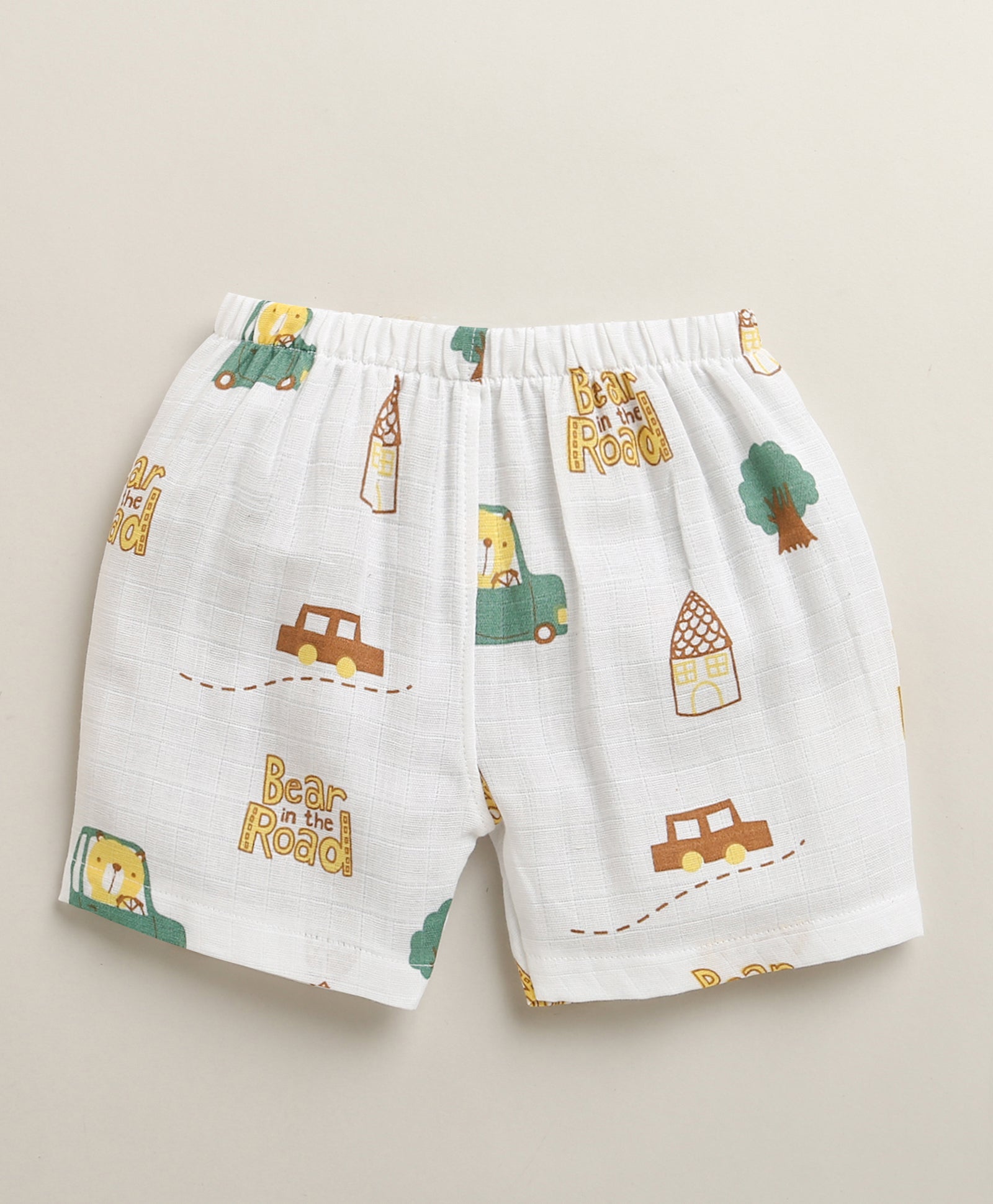 White Baby Boys Half Sleeves Pure Cotton Muslin Jabla & Short Set