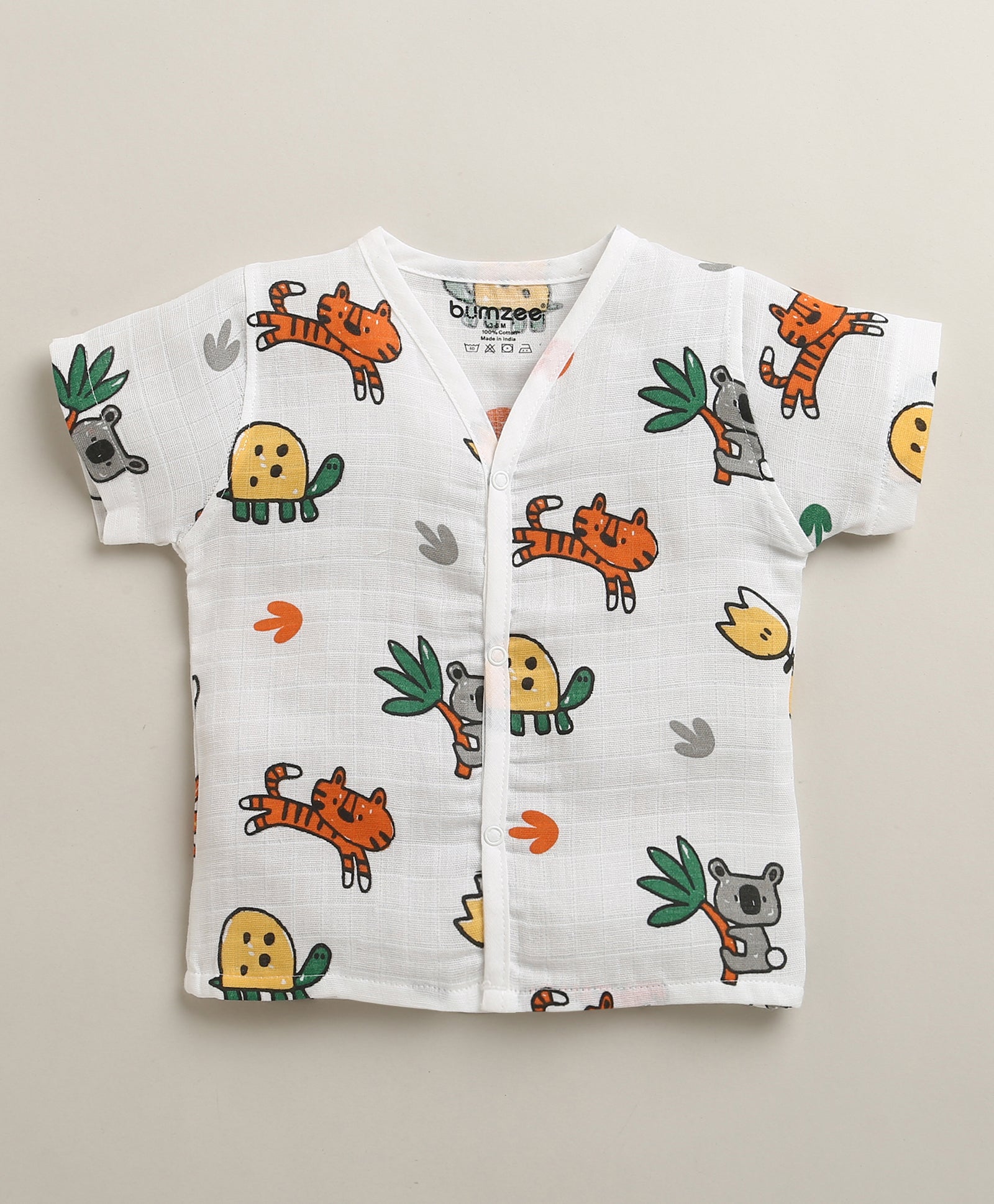 White Baby Boys Half Sleeves Pure Cotton Muslin Jabla & Short Set