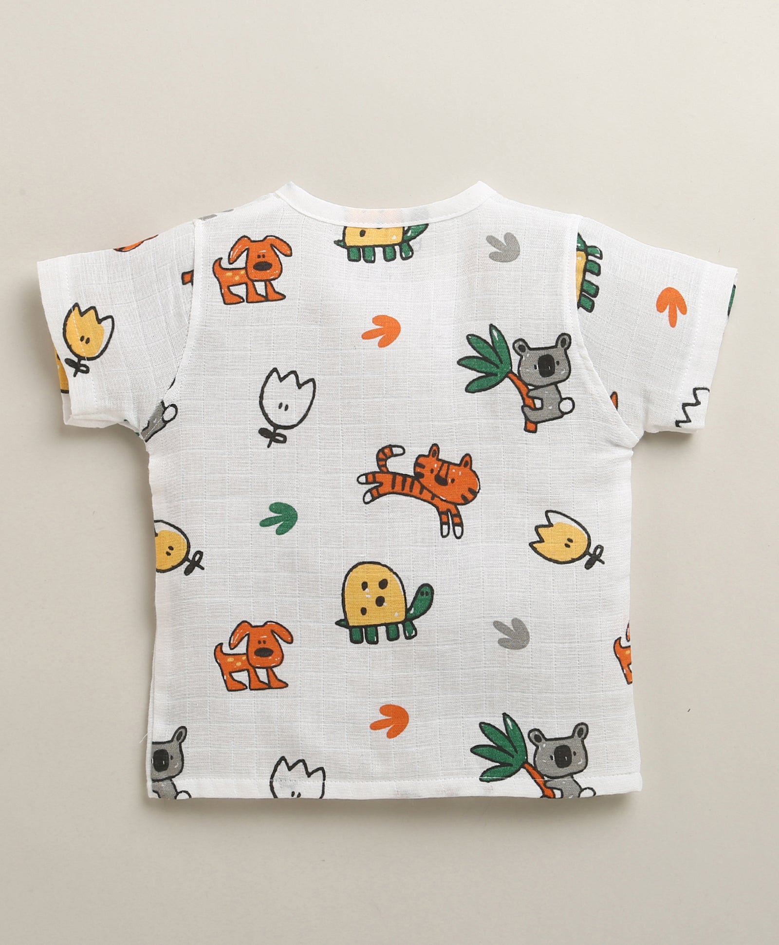 White Baby Boys Half Sleeves Pure Cotton Muslin Jabla & Short Set