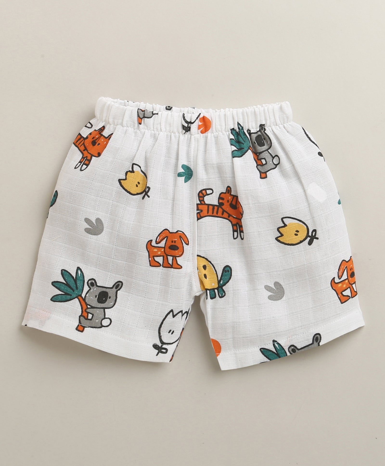 White Baby Boys Half Sleeves Pure Cotton Muslin Jabla & Short Set