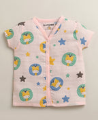Bumzee Pink Animal Print Muslin Jabla & Short Set, Half Sleeves, Cotton Muslin