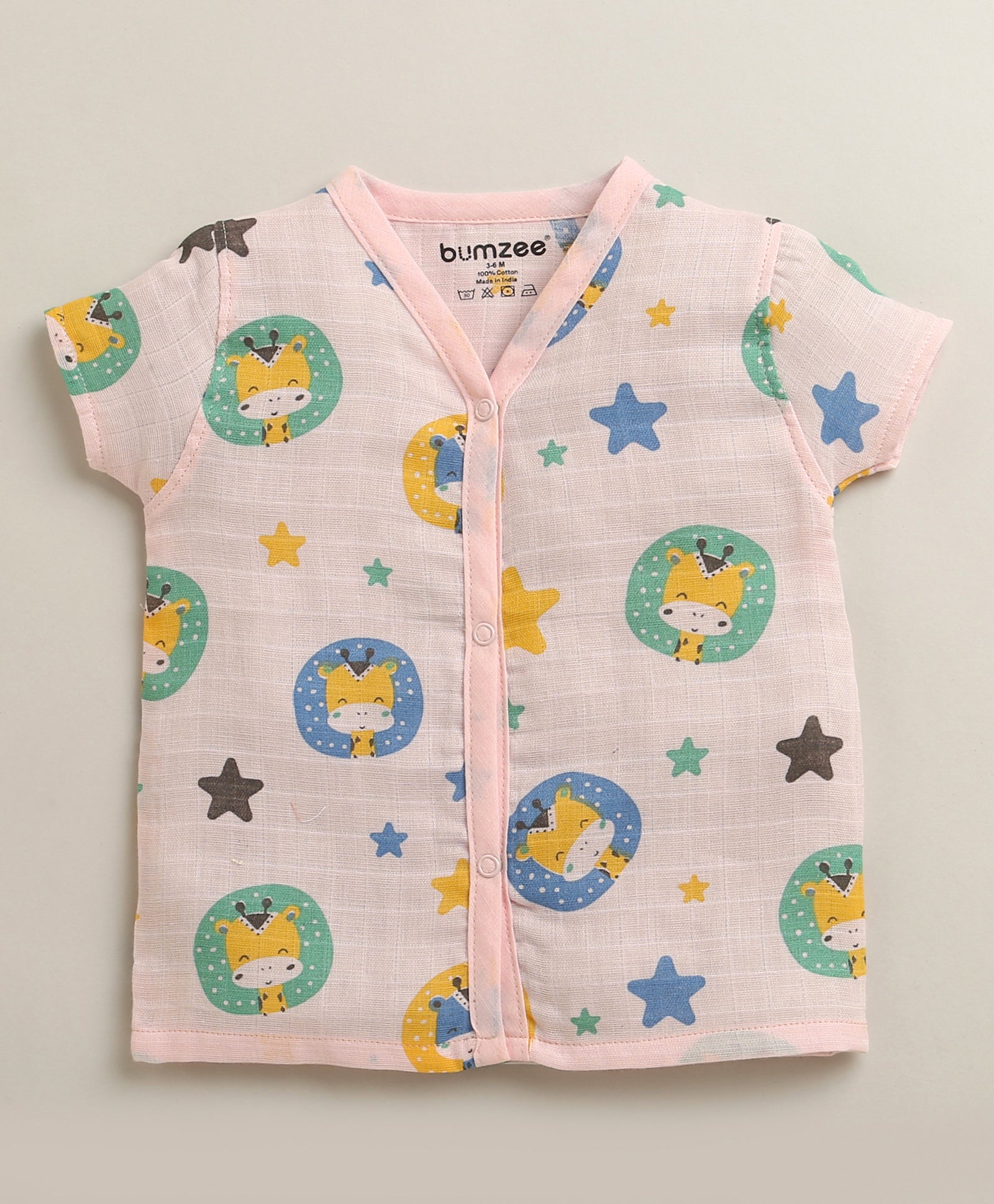 Pink Baby Girls Half Sleeves Pure Cotton Muslin Jabla & Short Set