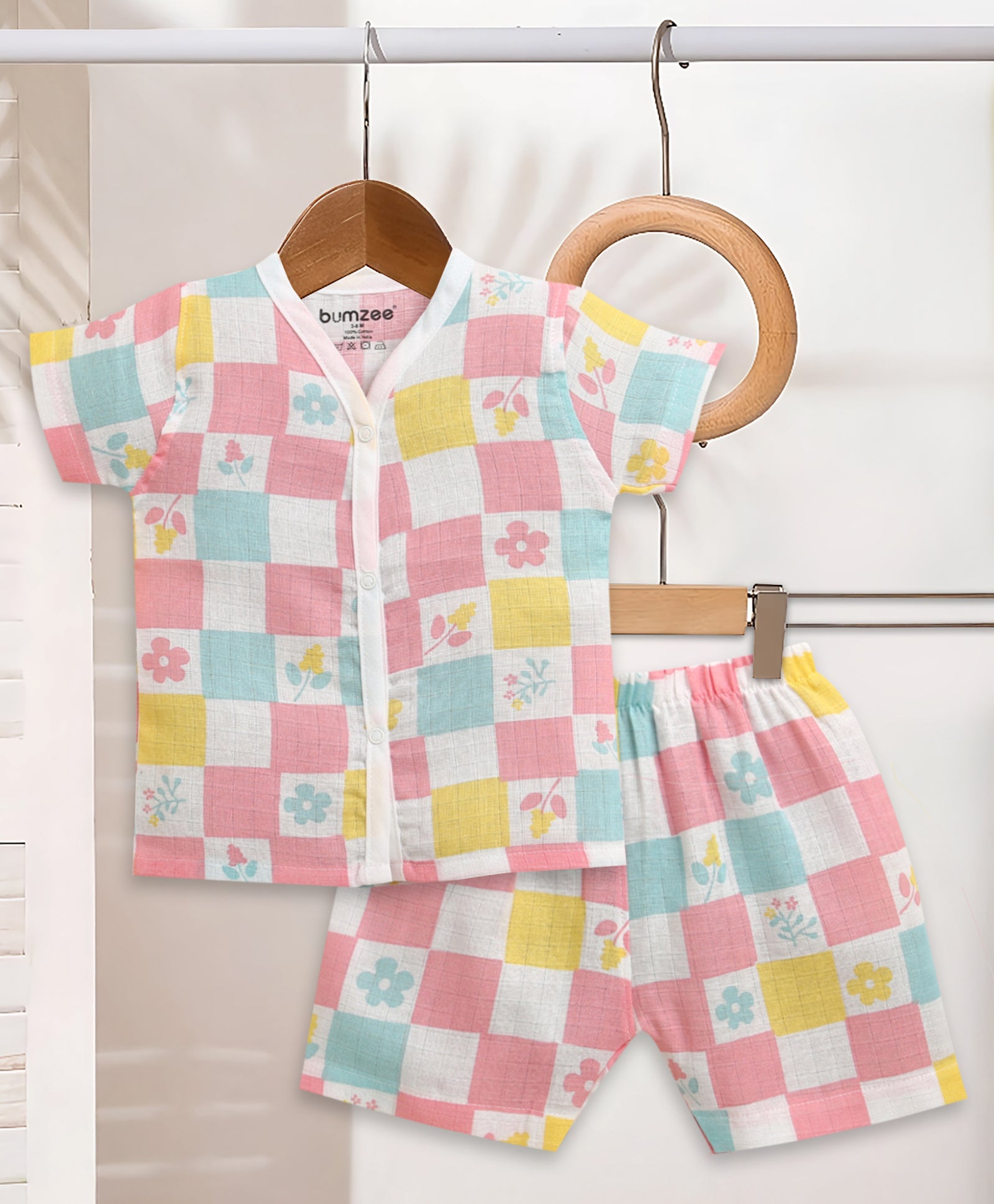 Multi Baby Girls Half Sleeves Pure Cotton Muslin Jabla & Short Set