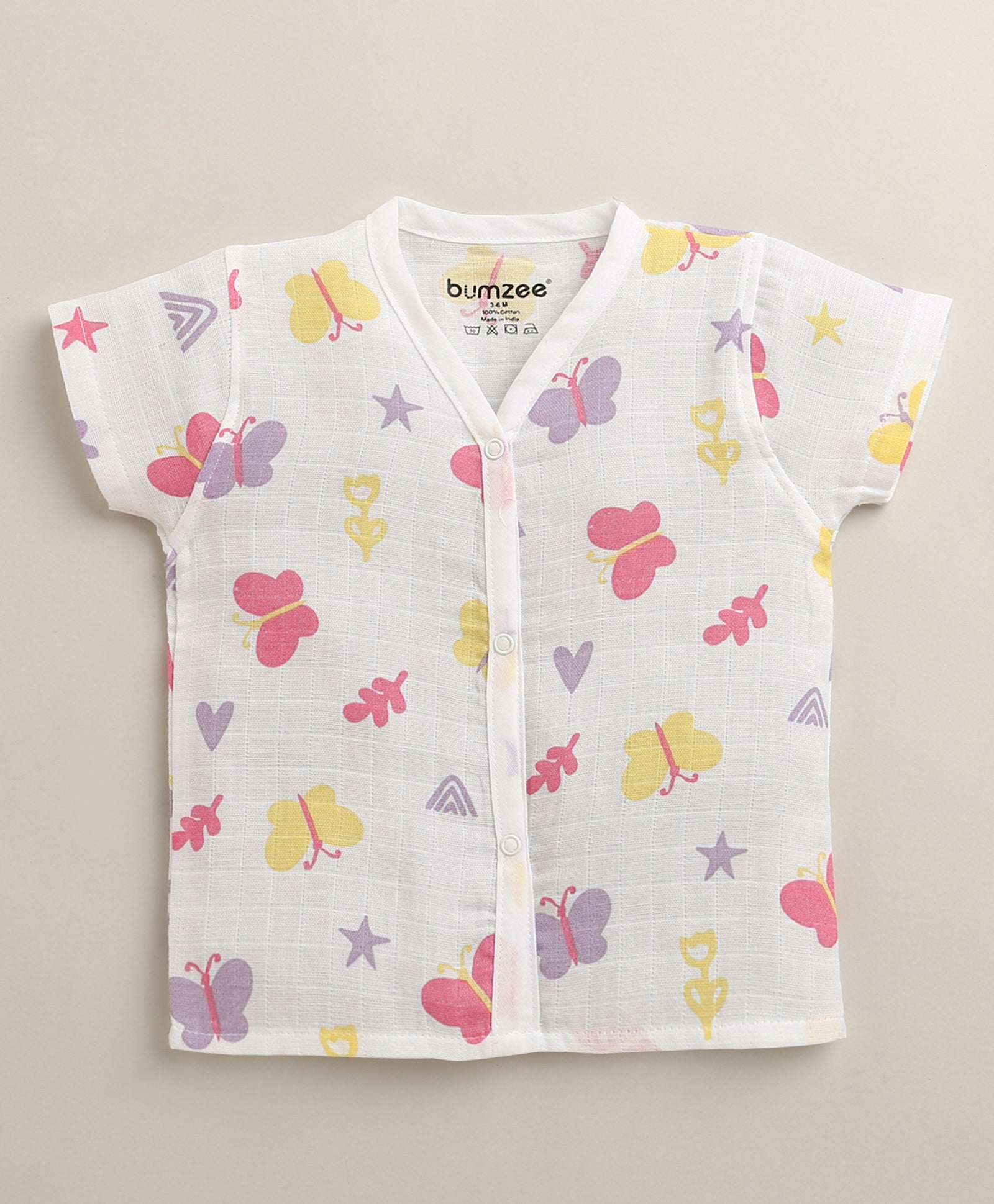 White Baby Girls Half Sleeves Pure Cotton Muslin Jabla & Short Set