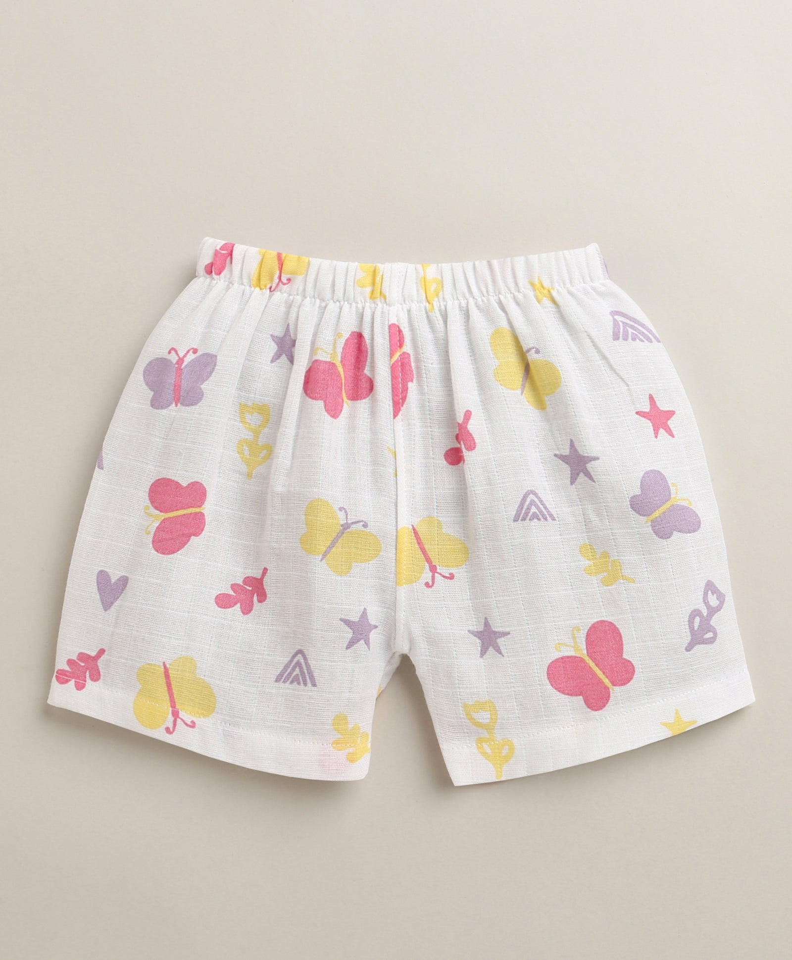 White Baby Girls Half Sleeves Pure Cotton Muslin Jabla & Short Set