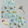 Blue Baby Boys Sleeveless Pure Cotton Muslin Jabla & Short Set