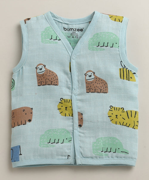 Blue Baby Boys Sleeveless Pure Cotton Muslin Jabla & Short Set