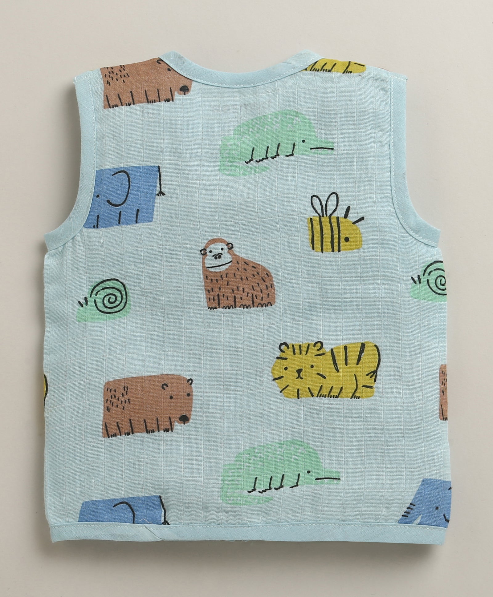 Blue Baby Boys Sleeveless Pure Cotton Muslin Jabla & Short Set