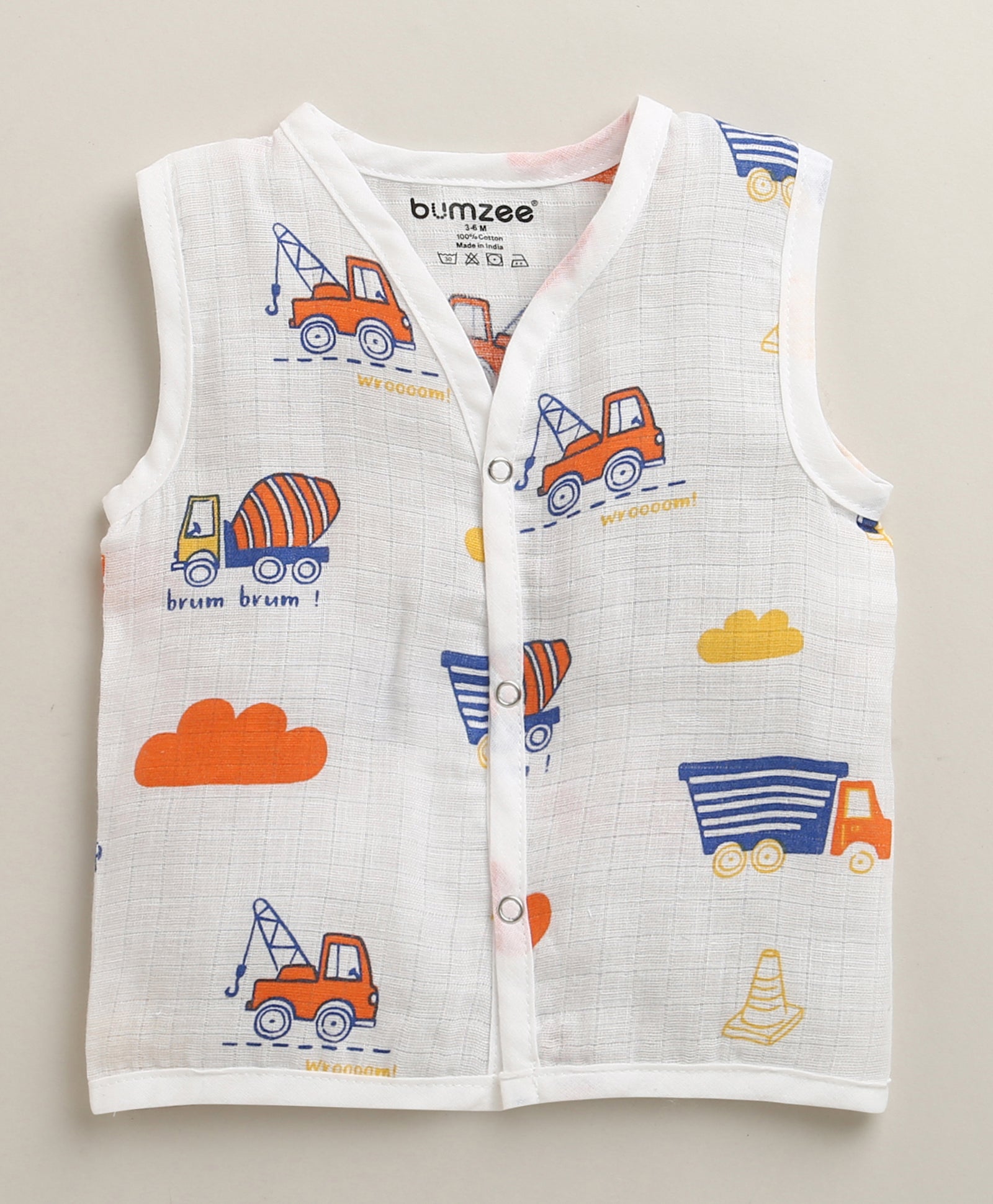 White Baby Boys Sleeveless Pure Cotton Muslin Jabla & Short Set