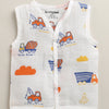 White Baby Boys Sleeveless Pure Cotton Muslin Jabla & Short Set