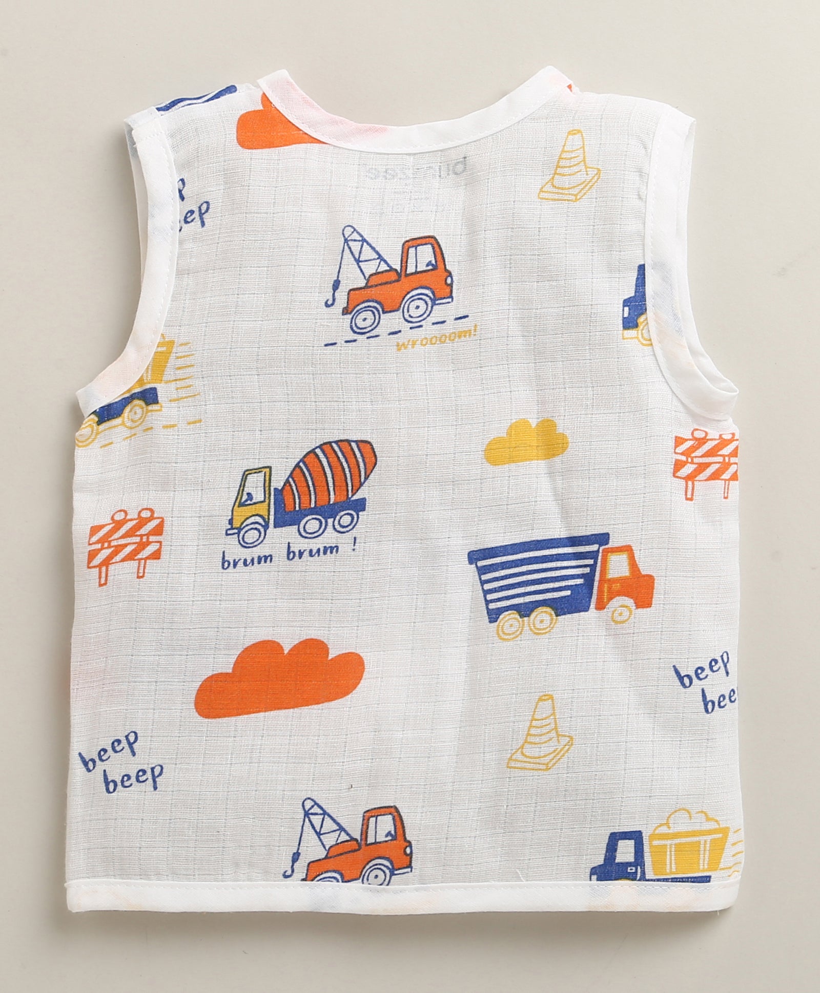 White Baby Boys Sleeveless Pure Cotton Muslin Jabla & Short Set