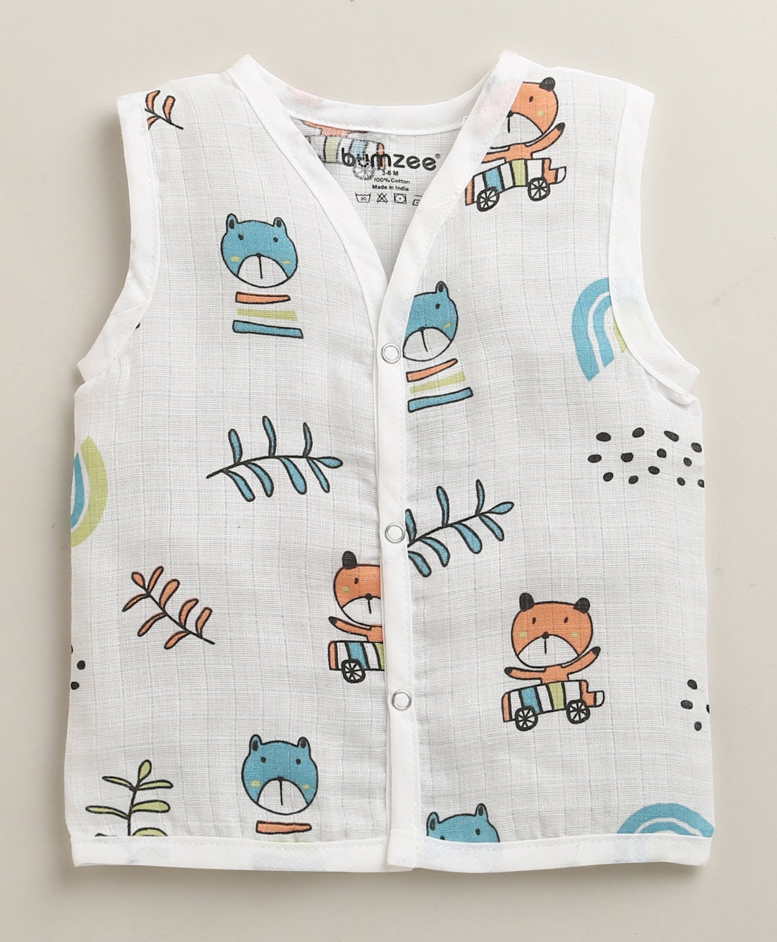 White Baby Boys Sleeveless Pure Cotton Muslin Jabla & Short Set