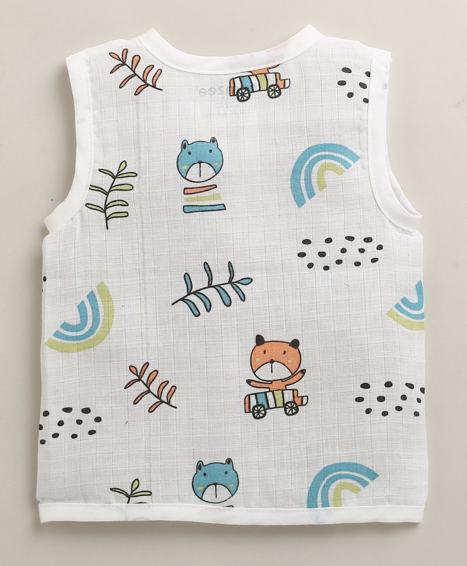 White Baby Boys Sleeveless Pure Cotton Muslin Jabla & Short Set