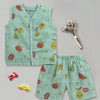Green Baby Girls Sleeveless Pure Cotton Muslin Jabla & Short Set