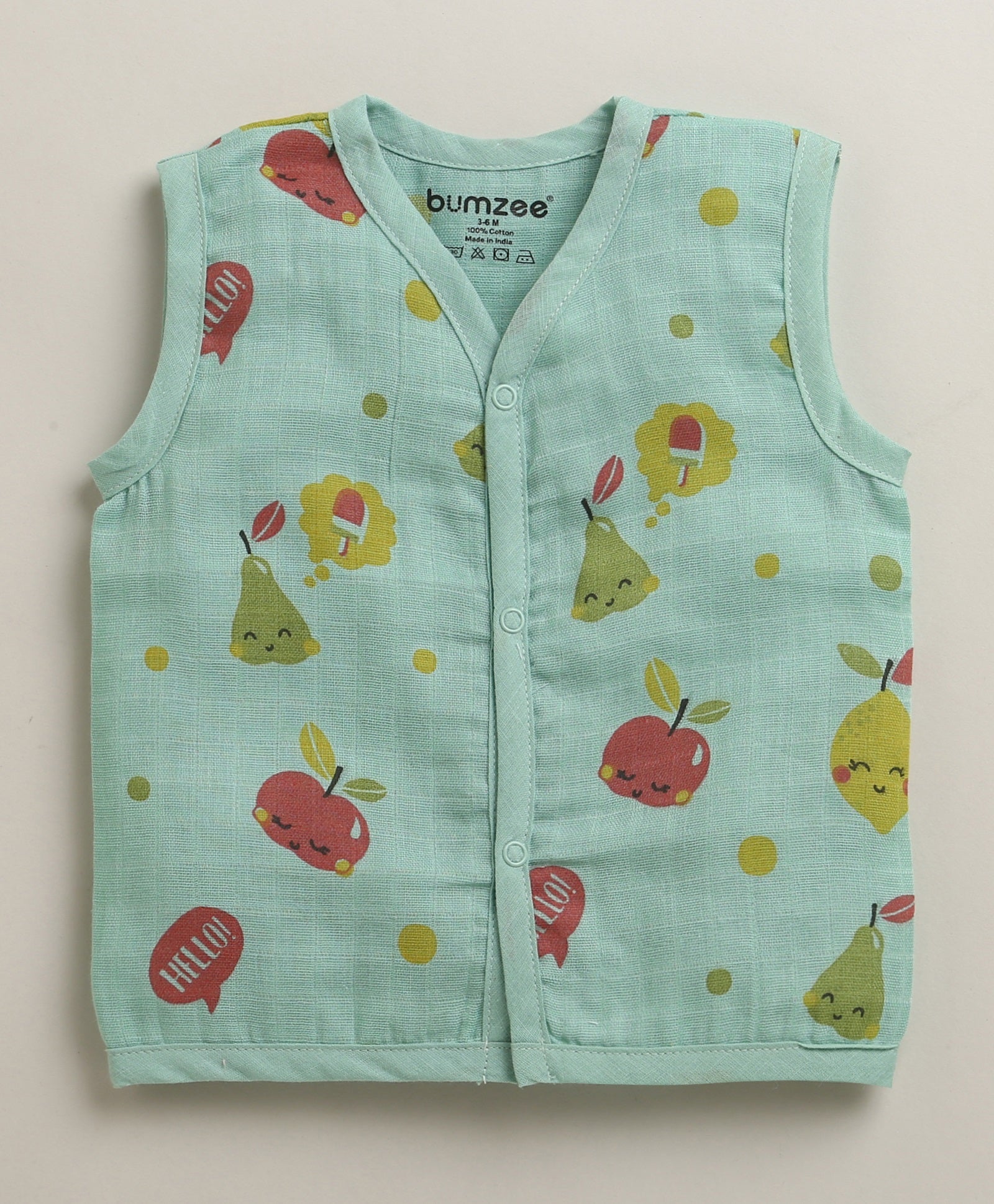 Green Baby Girls Sleeveless Pure Cotton Muslin Jabla & Short Set
