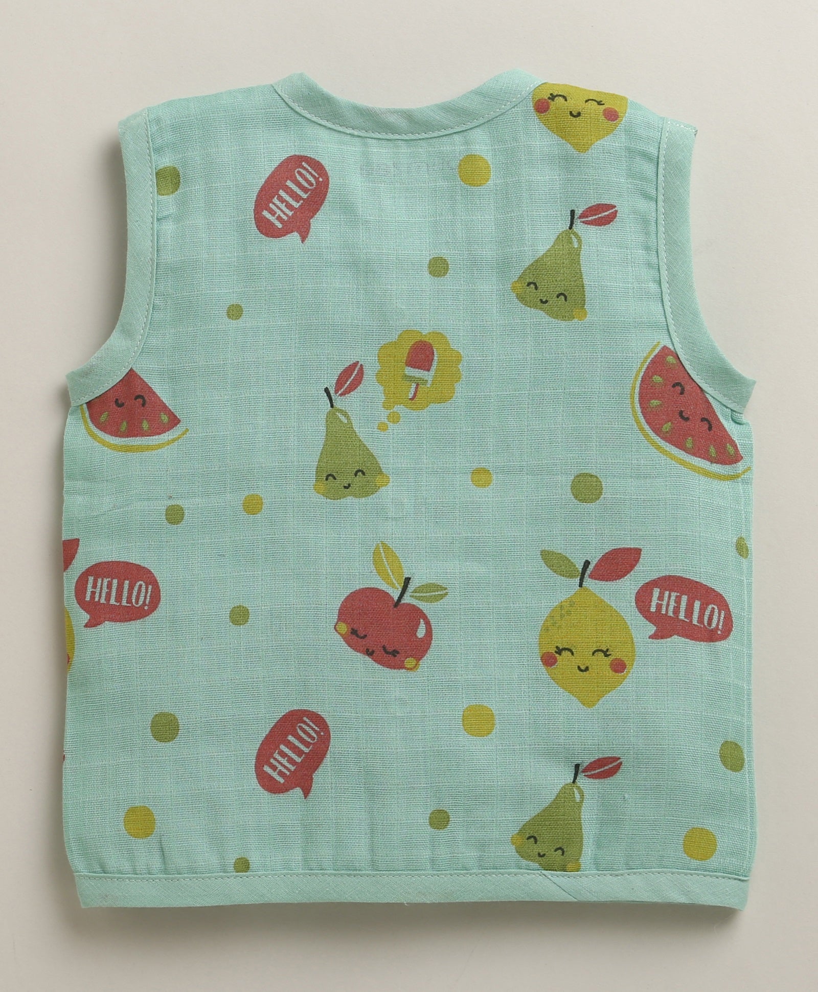 Green Baby Girls Sleeveless Pure Cotton Muslin Jabla & Short Set