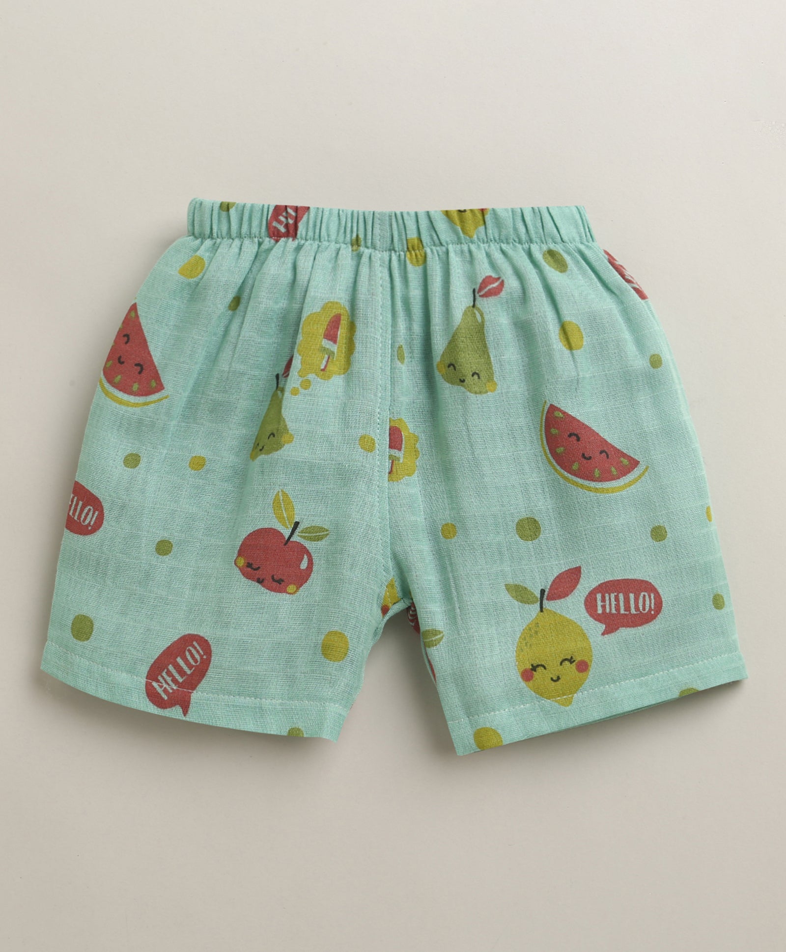 Green Baby Girls Sleeveless Pure Cotton Muslin Jabla & Short Set