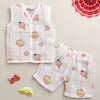 White Baby Girls Sleeveless Pure Cotton Muslin Jabla & Short Set