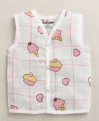 Bumzee White Graphic Print Muslin Jabla & Short Set, Sleeveless, Cotton Muslin (Style Peb11540)