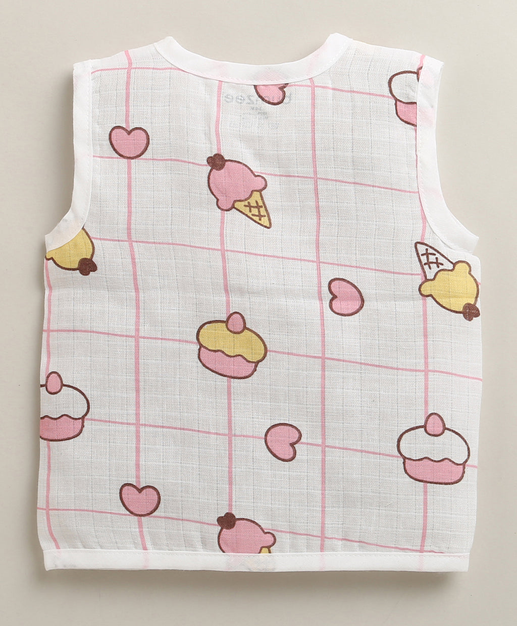 Bumzee White Graphic Print Muslin Jabla & Short Set, Sleeveless, Cotton Muslin (Style Peb11540)